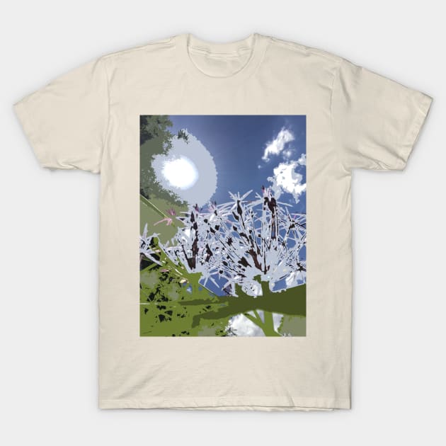 ALLIUM flower garden photography digitally painted, blue gray white green T-Shirt by djrunnels